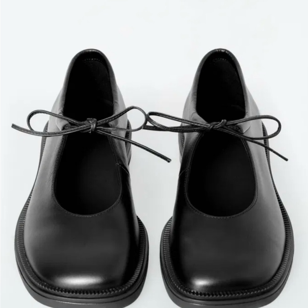 COS Black Leather Flats with Bow Detail